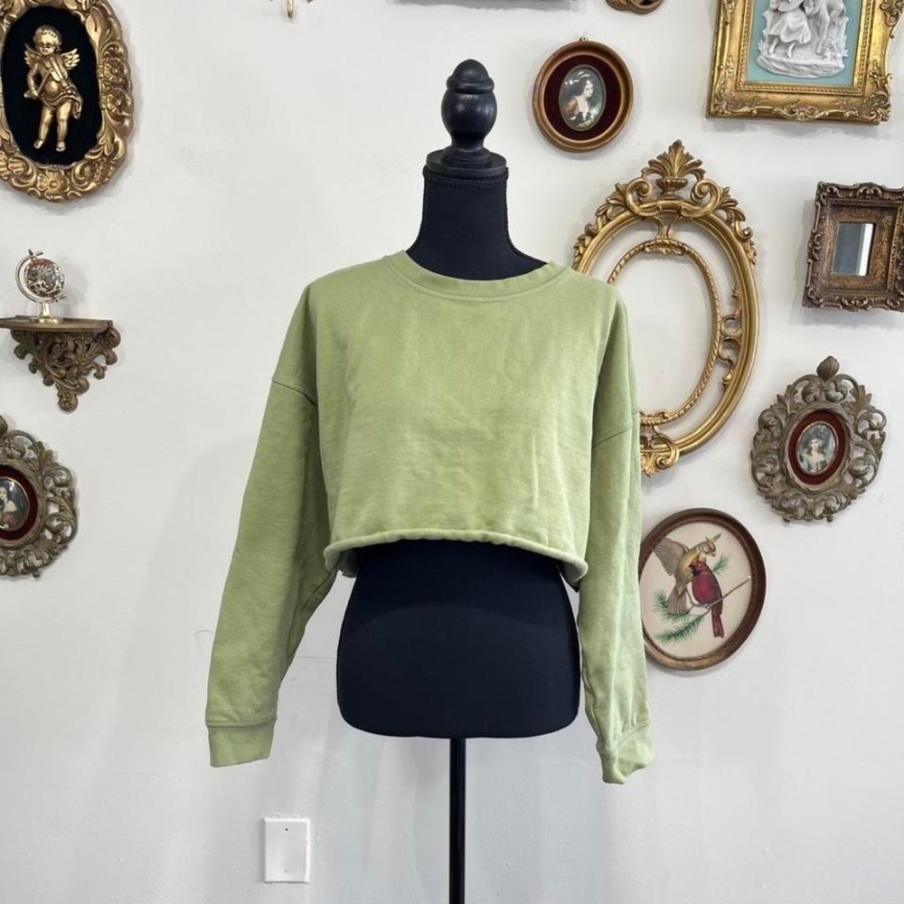 WeWoreWhat Sage Green Raw Hem Cropped Sweatshirt